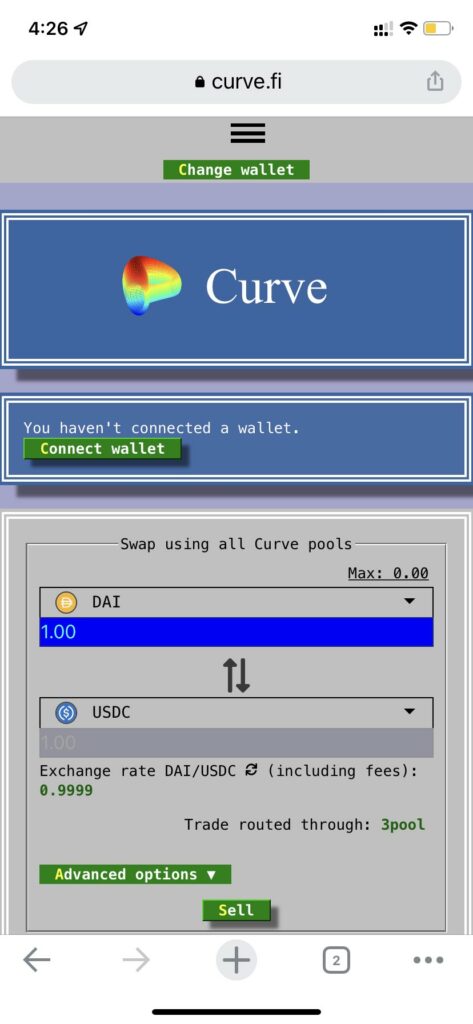 curve finance change wallet